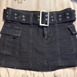 Black Denim Mini Skirt with Belt